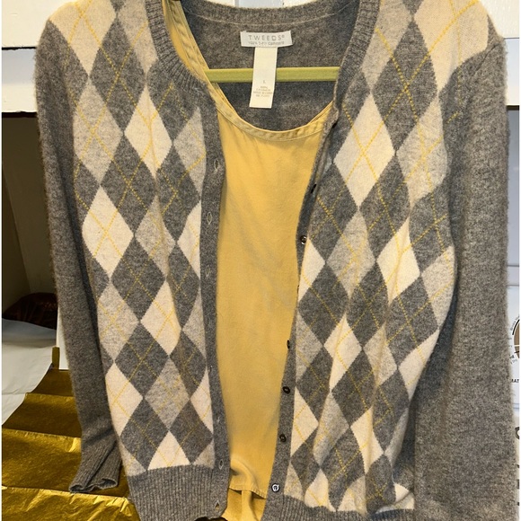 Sweaters Womens Argyle Button Up Cashmere Sweater With Silk